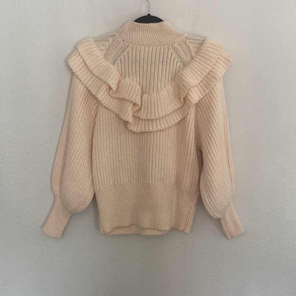 H&M Ruffle Chunky Knit Mock Neck Sweater Cream Ivory Medium - Picture 9 of 11